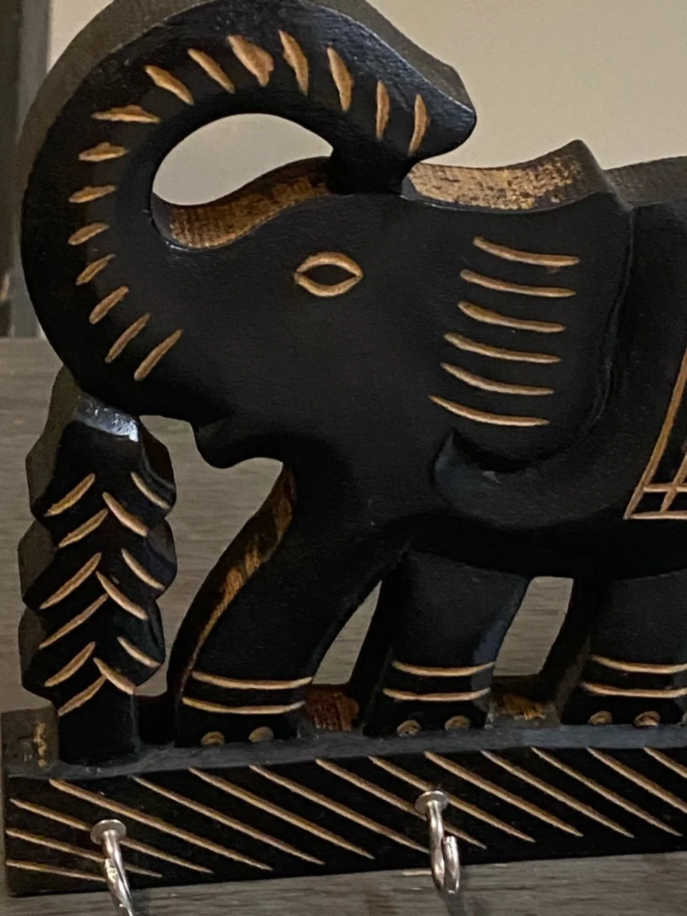 Handcrafted Black & Gold Elephant Wall Key Rack